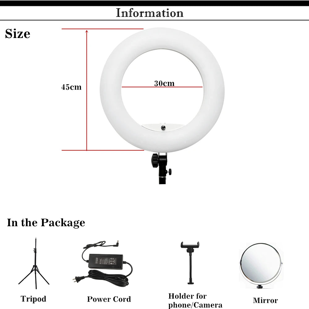 Ring Light Professional 18inch with Tripod 3200K-5500K Bi-color Yidoblo FD480 for Makeup Tattoo Selfie Ring Lamp for Studio 45cm