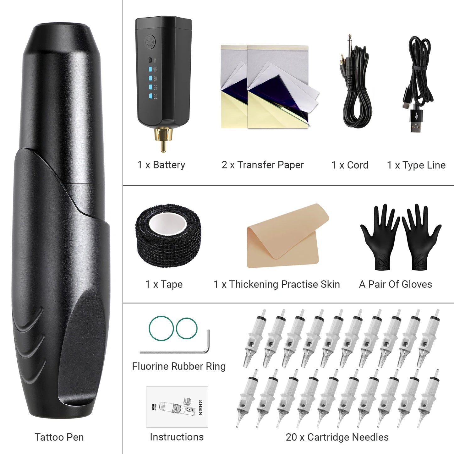 High Quality Tattoo Machine Pen Kit For Permanent Makeup Tattoo Machine With Tattoo Cartridges Power Supply Full Set Tattoo Tool