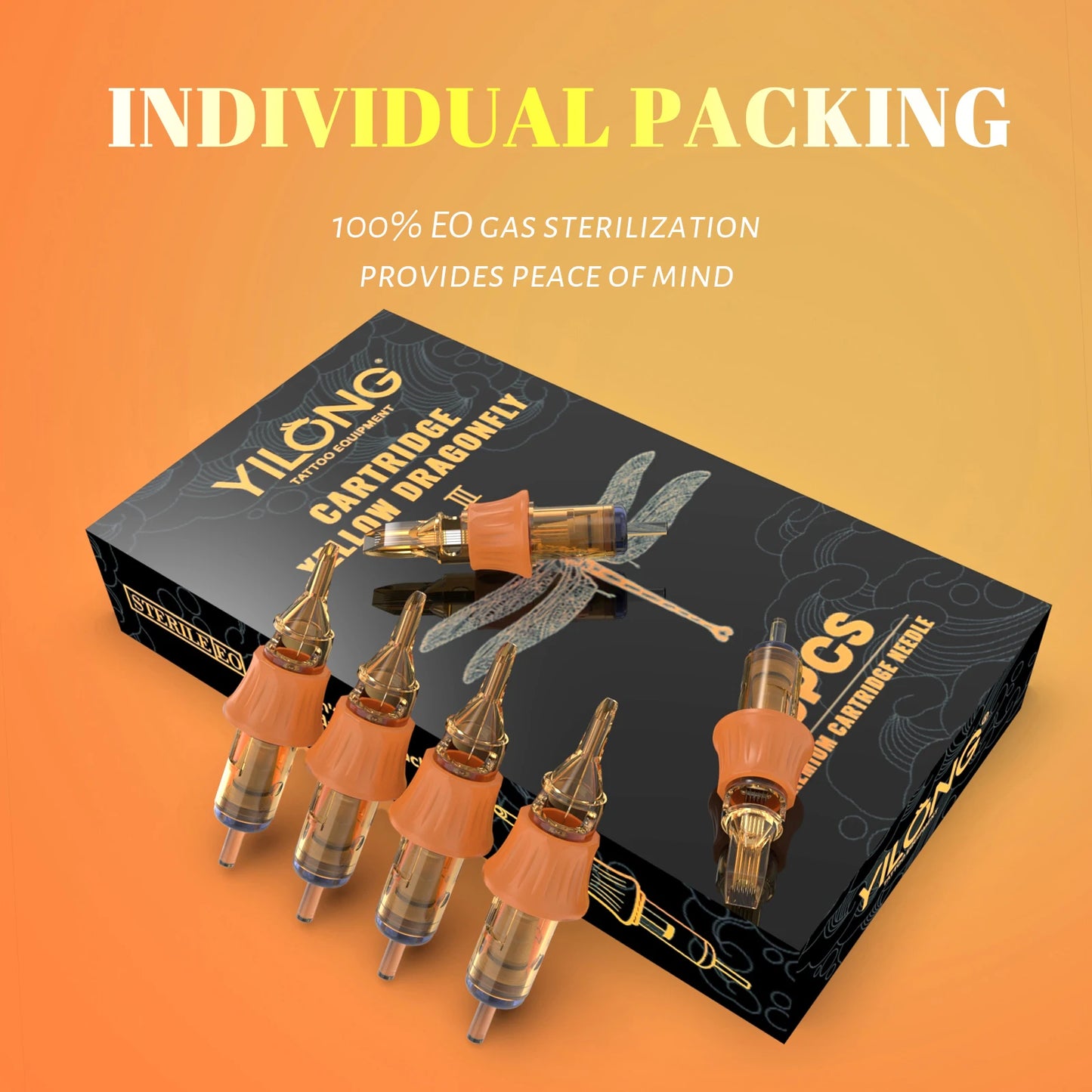 YILONG Yellow Gragonfly III Tattoo Cartridge Needles 20Pcs Disposable Tattoo Needle Cartridge Individually Packaged Needles