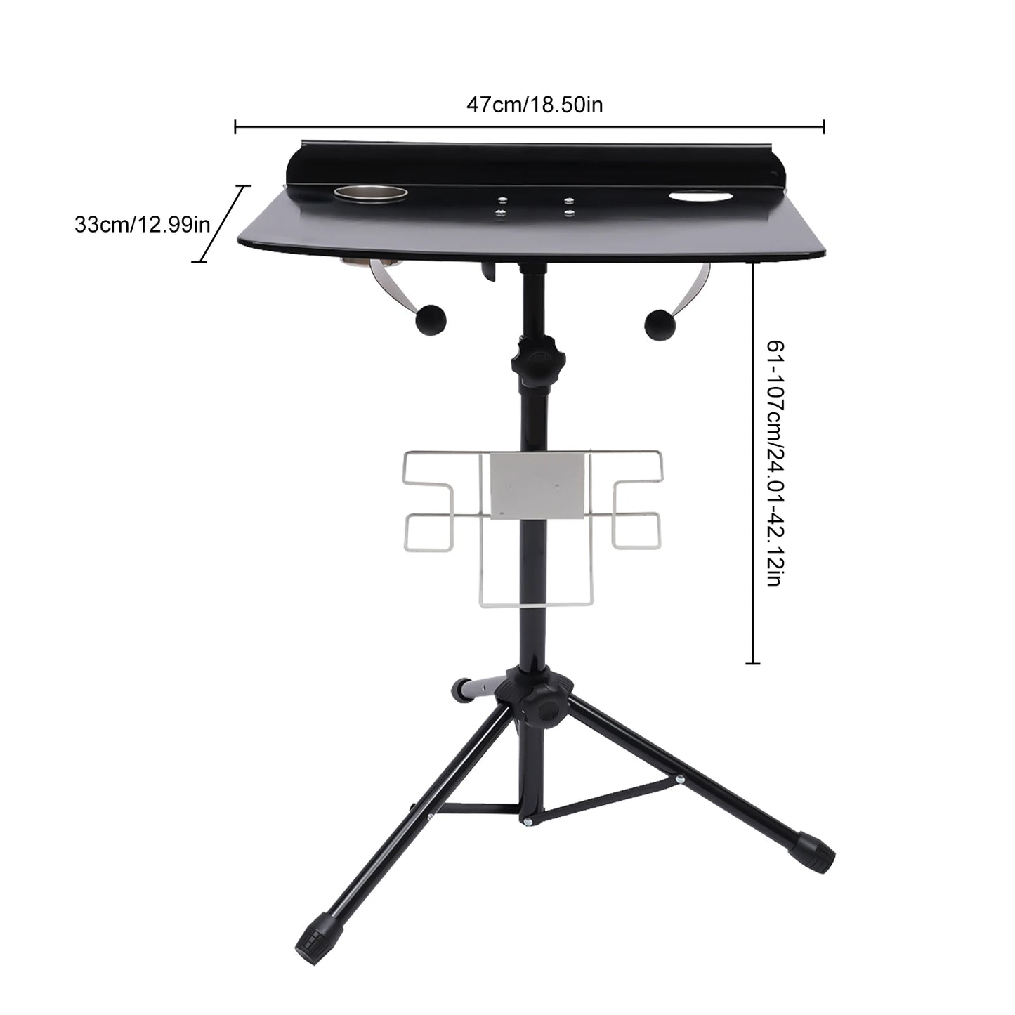 Portable Tattoo Workbench Stand Black Free-standing Tattoo Workstation Adjustable Height Tattoo Table for Beginners