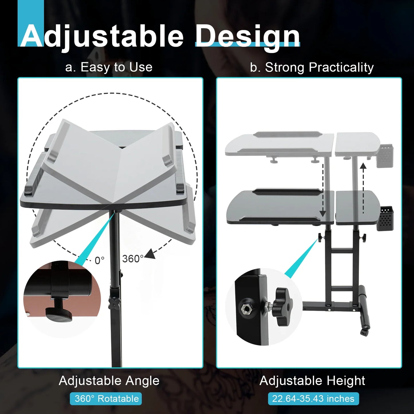 Portable Tattoo Workbench Mobile Work Station Arm Leg Rest Stand Desk Table Tray